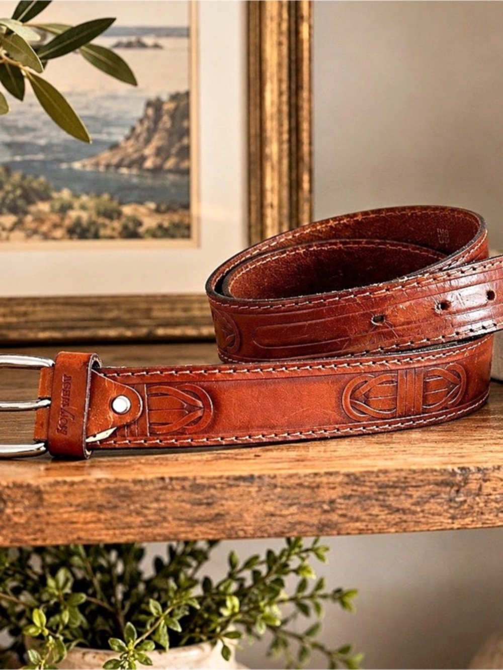 Key West Leather Belt in Brown Size 36